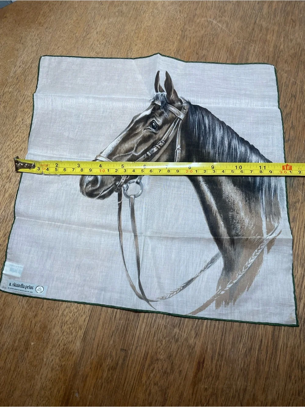 Vintage A. Skandia Print Horse Head Cotton Handkerchief | Swiss Made Equestrian